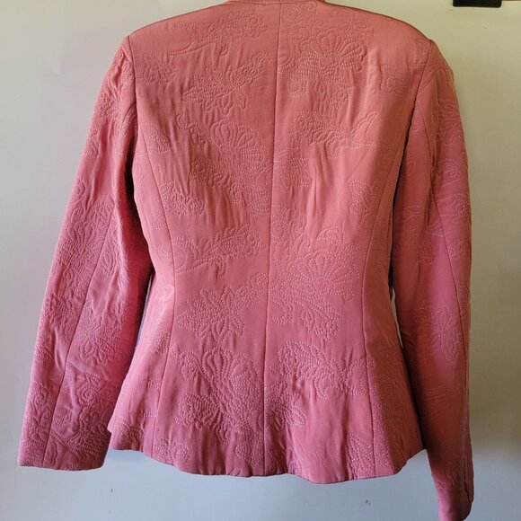 Vintage Pink silk Floral Embroidered Blazer Jacket With Full Zip & Long Sleeves - Picture 6 of 16